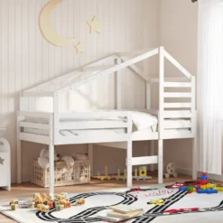 Techo De Cama Infantil Madera Maciza Pino Blanco 188x97x113 Cm
