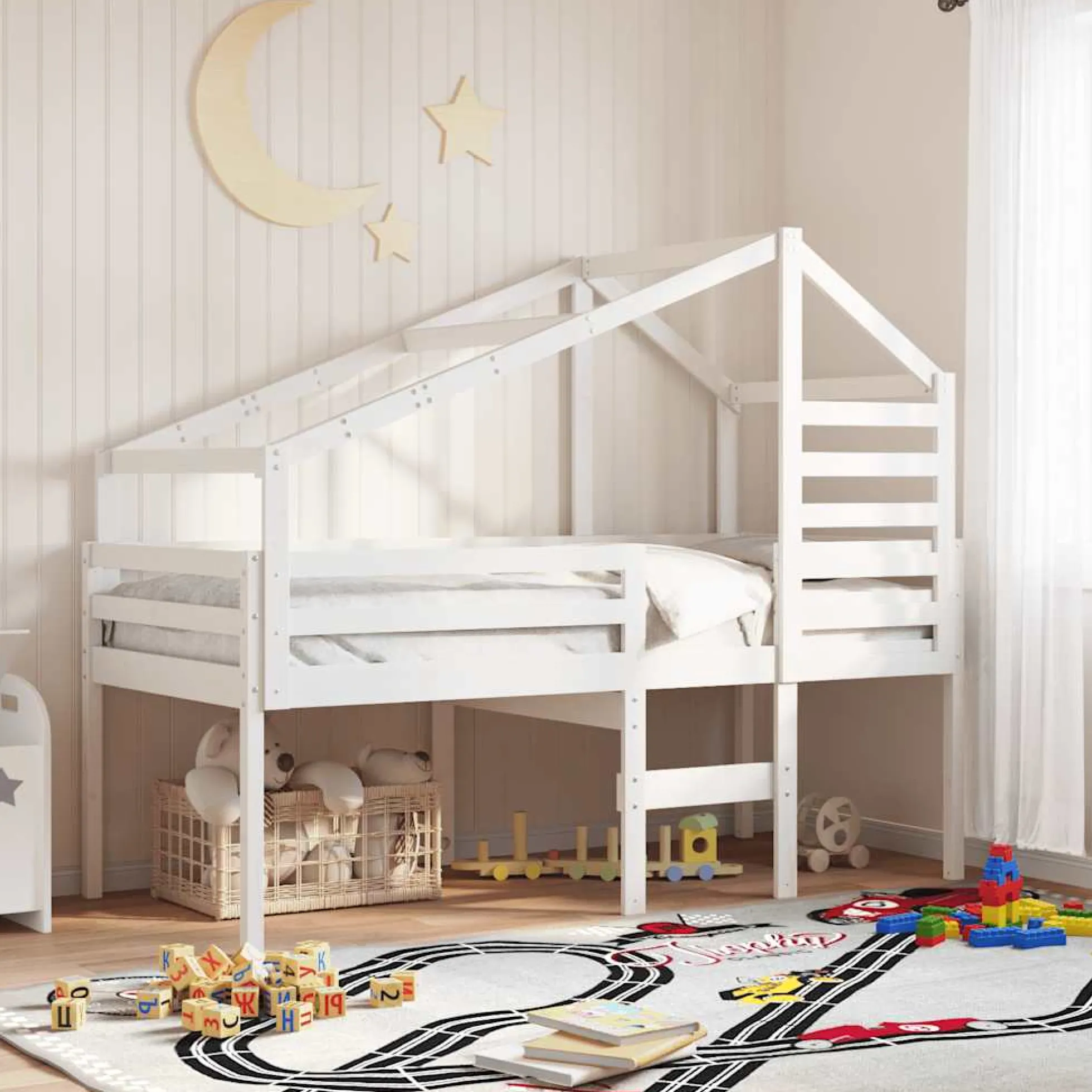 Techo De Cama Infantil Madera Maciza Pino Blanco 188x97x113 Cm