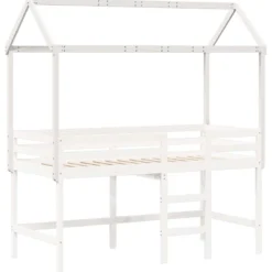Techo De Cama Infantil Madera Maciza Blanco 217x85,5x154 Cm