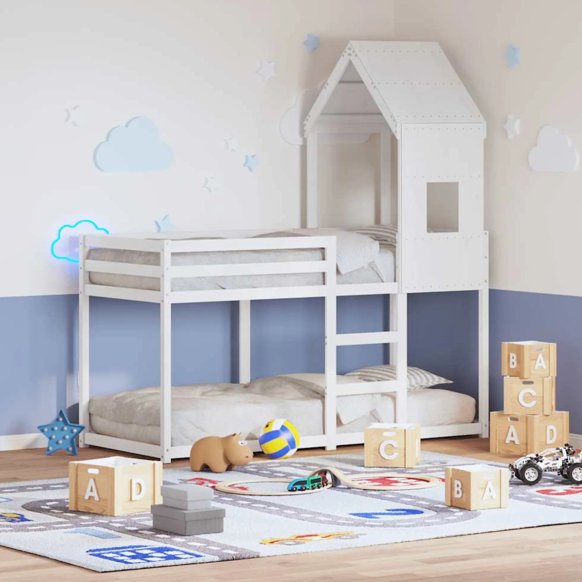 Techo De Cama Infantil Madera Maciza Pino Blanco 60x89x134,5 Cm
