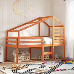Techo De Cama Infantil Madera Maciza Pino Marrón 188x82x113 Cm