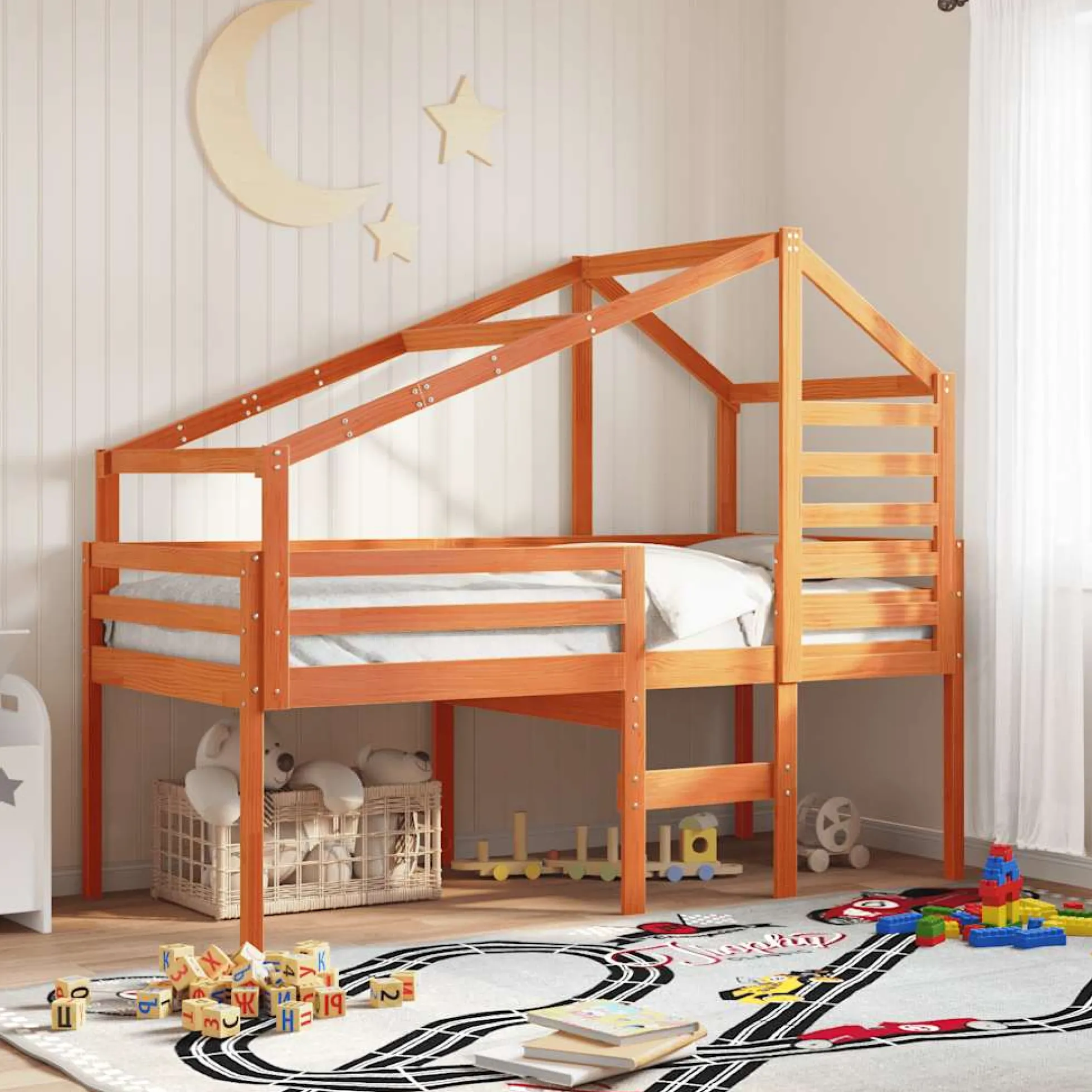 Techo De Cama Infantil Madera Maciza Pino Marrón 188x82x113 Cm