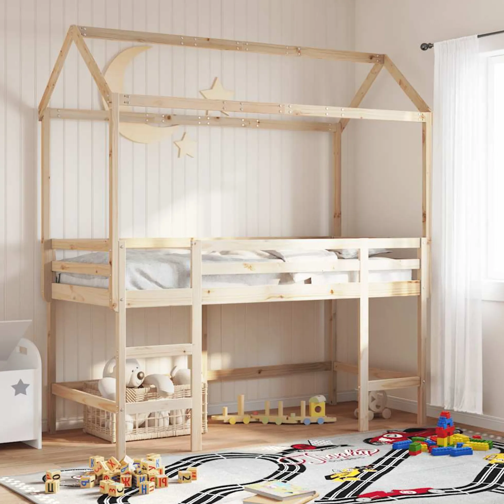 Techo De Cama Infantil Madera Maciza Pino 207x95,5x159 Cm