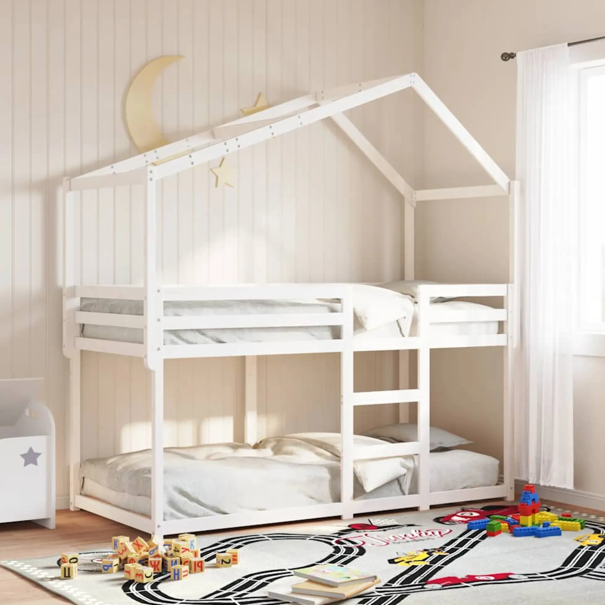 Techo De Cama Infantil Madera Maciza Blanco 213x85,5x144,5 Cm