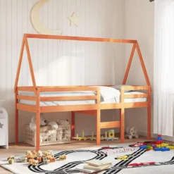 Techo De Cama Infantil Madera Maciza Pino Marrón 209x85,5x88 Cm