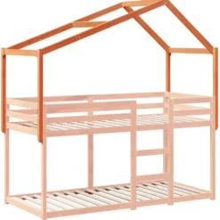 Techo De Cama Infantil Madera Maciza Marrón 213x85,5x144,5 Cm