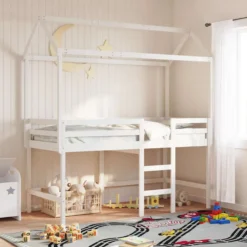 Techo De Cama Infantil Madera Maciza Blanco 207x95,5x159 Cm