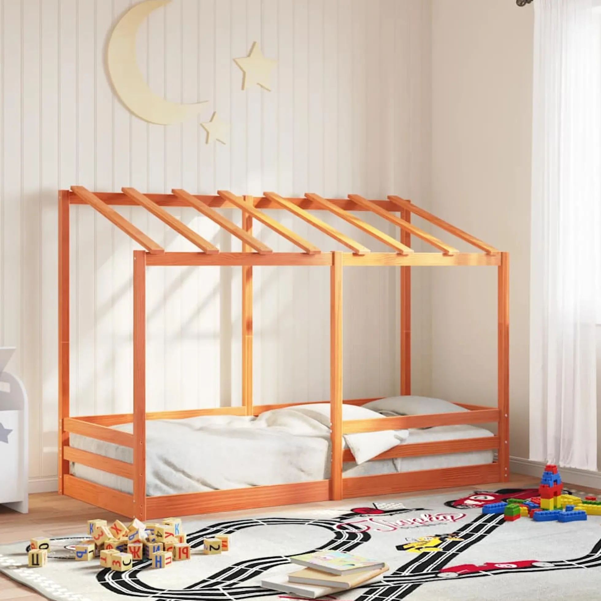 Techo De Cama Infantil Madera Maciza Marrón 75x190 Cm