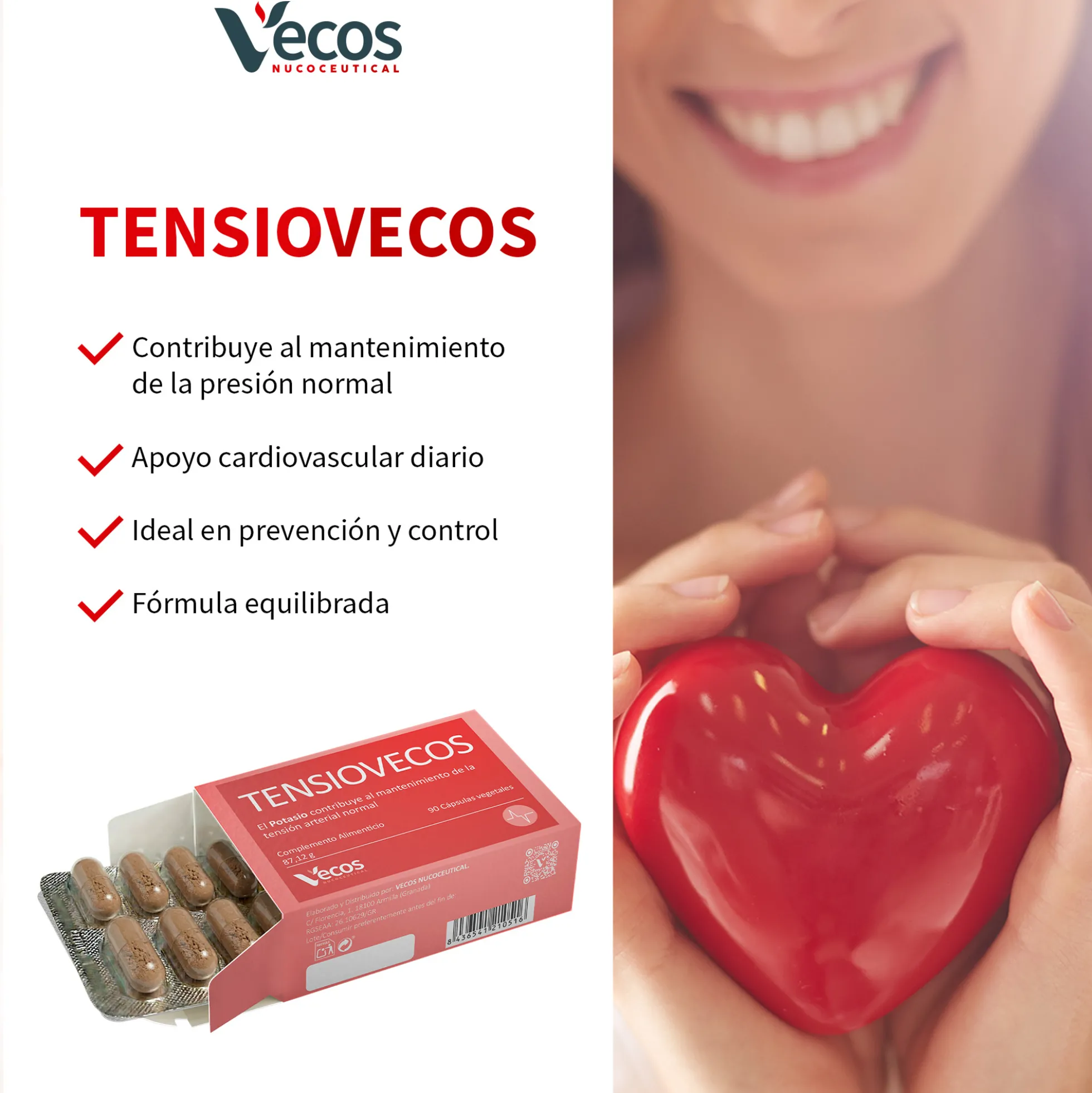 Tensiovecos Vecos 90 Cápsulas | Corazon Saludable Y Antioxidantes | Potasio + Olivo + Ajo