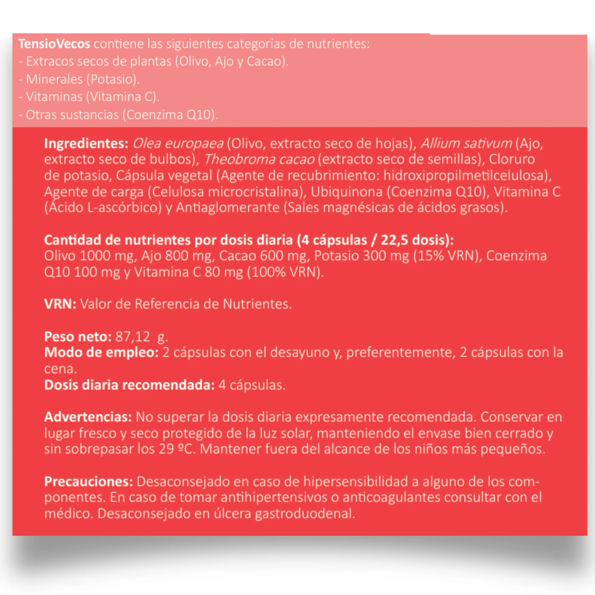 Tensiovecos Vecos 90 Cápsulas | Corazon Saludable Y Antioxidantes | Potasio + Olivo + Ajo