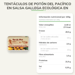 Tentáculos de potón del pacífico en salsa gallega ecológica en Lata Pan do Mar 120g