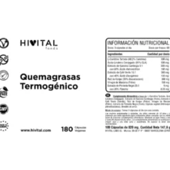 Termogénico fat burner quema grasas 180 cápsulas veganas Hivital