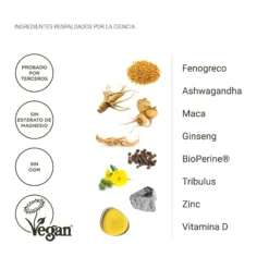 Testosterona natural hombre – maca, tribulus y ashwagandha para energía y vitalidad (120 cápsulas)