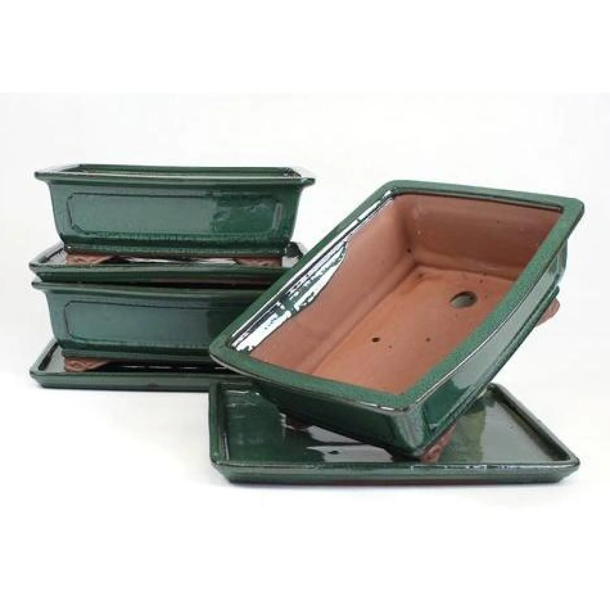 Tiesto bonsáis rectangular 25 cm con plato verde