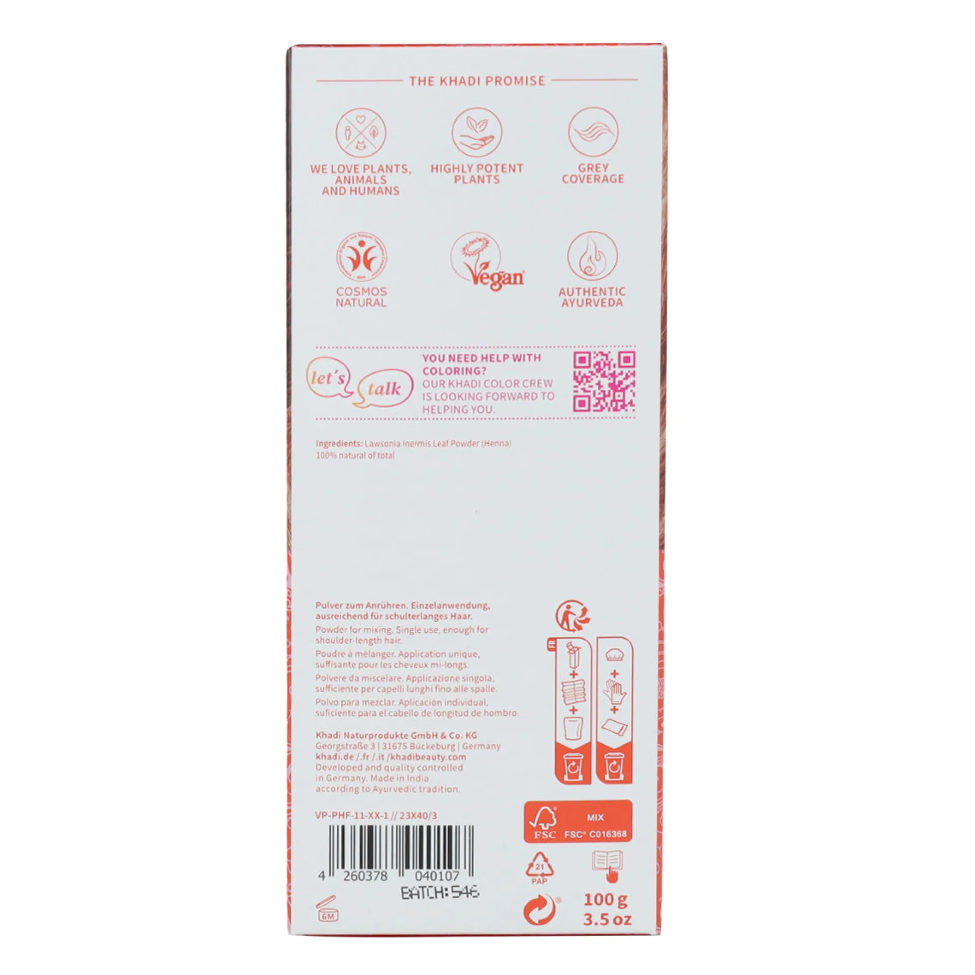 Tinte Henna natural Khadi 100 g
