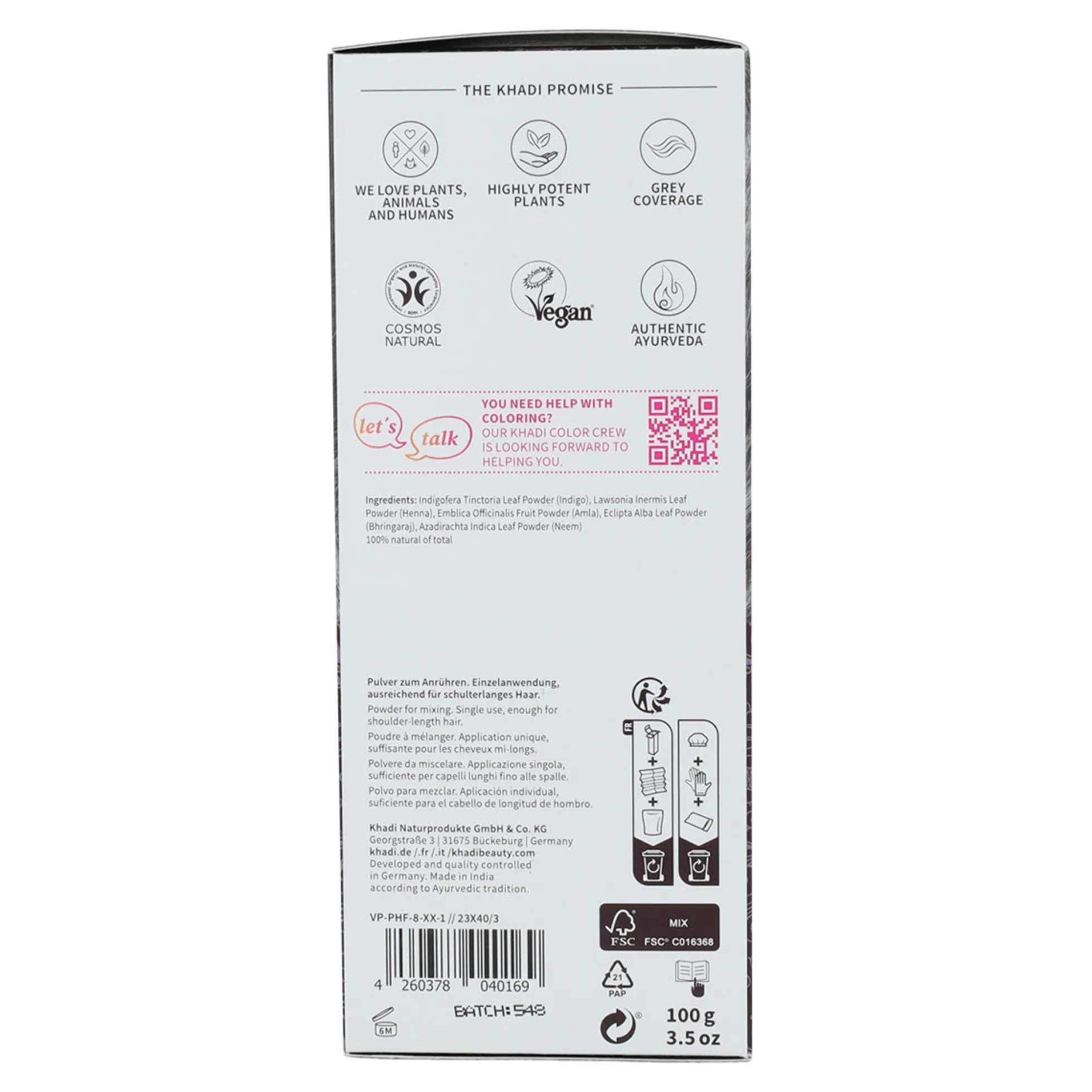Tinte natural castaño oscuro Khadi 100 g