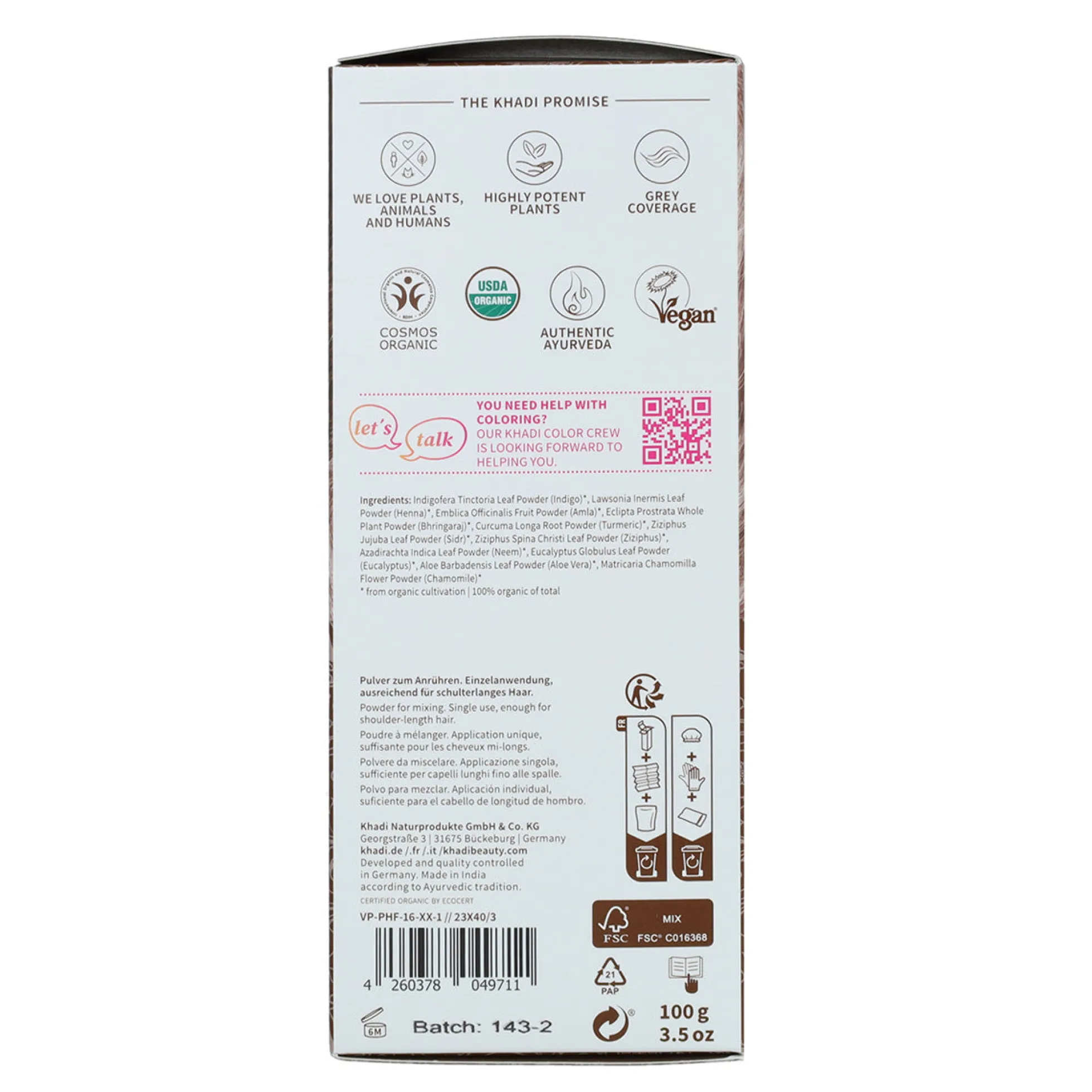 Tinte natural color castaño medio Khadi 100 g