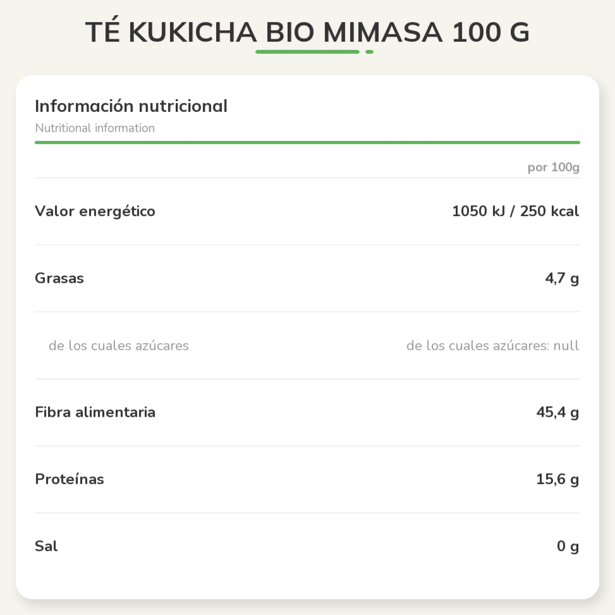 Té Kukicha Bio MIMASA 100 g