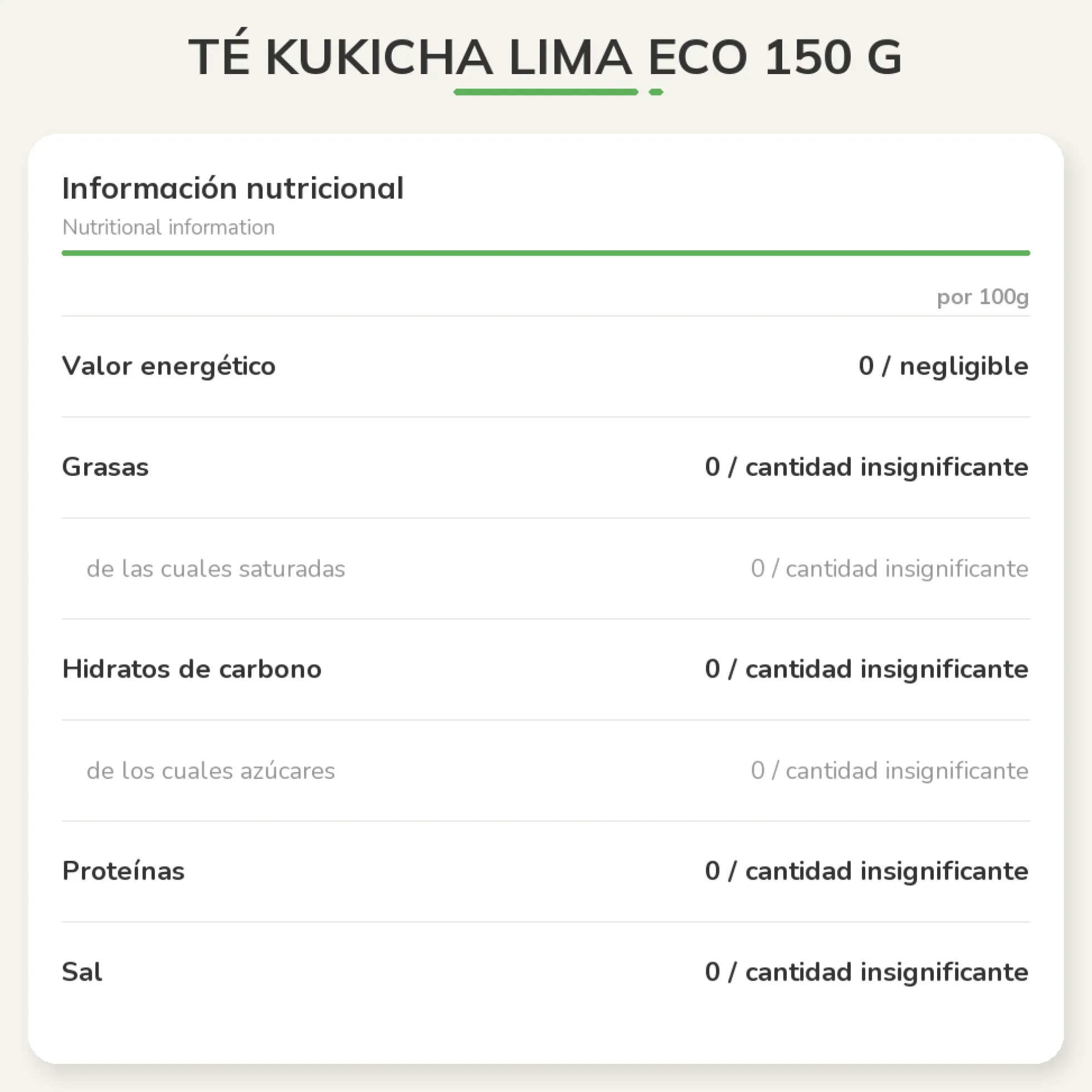 Té Kukicha Lima ECO 150 g