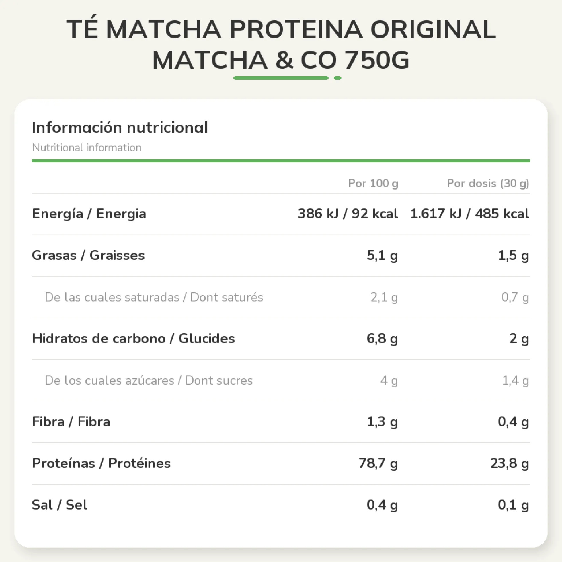 Té Matcha Proteina Original Matcha & CO 750g