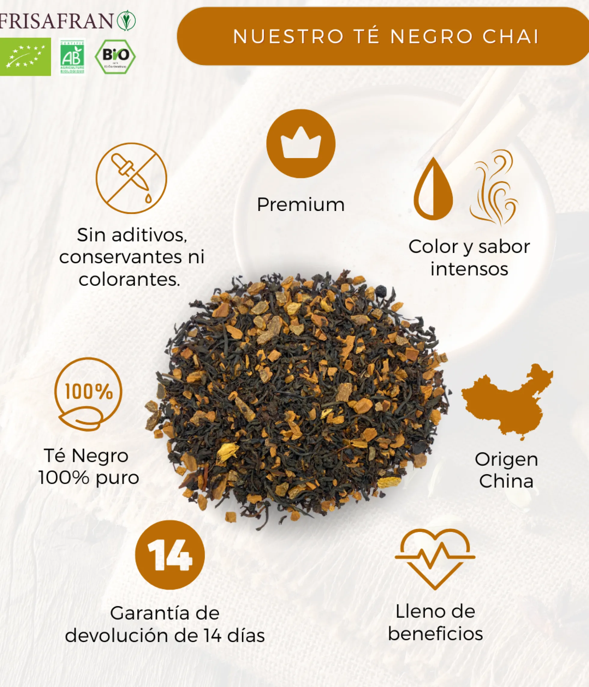 Té Negro Chai Ecológico Pirámides | Calidad | Frisafran 30 Uds