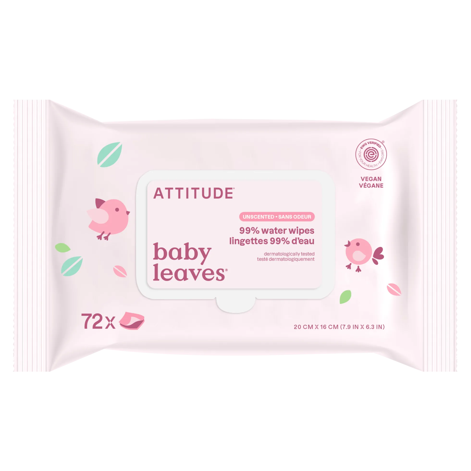 Toallitas Baby Leaves 99% agua sin perfume Attitude