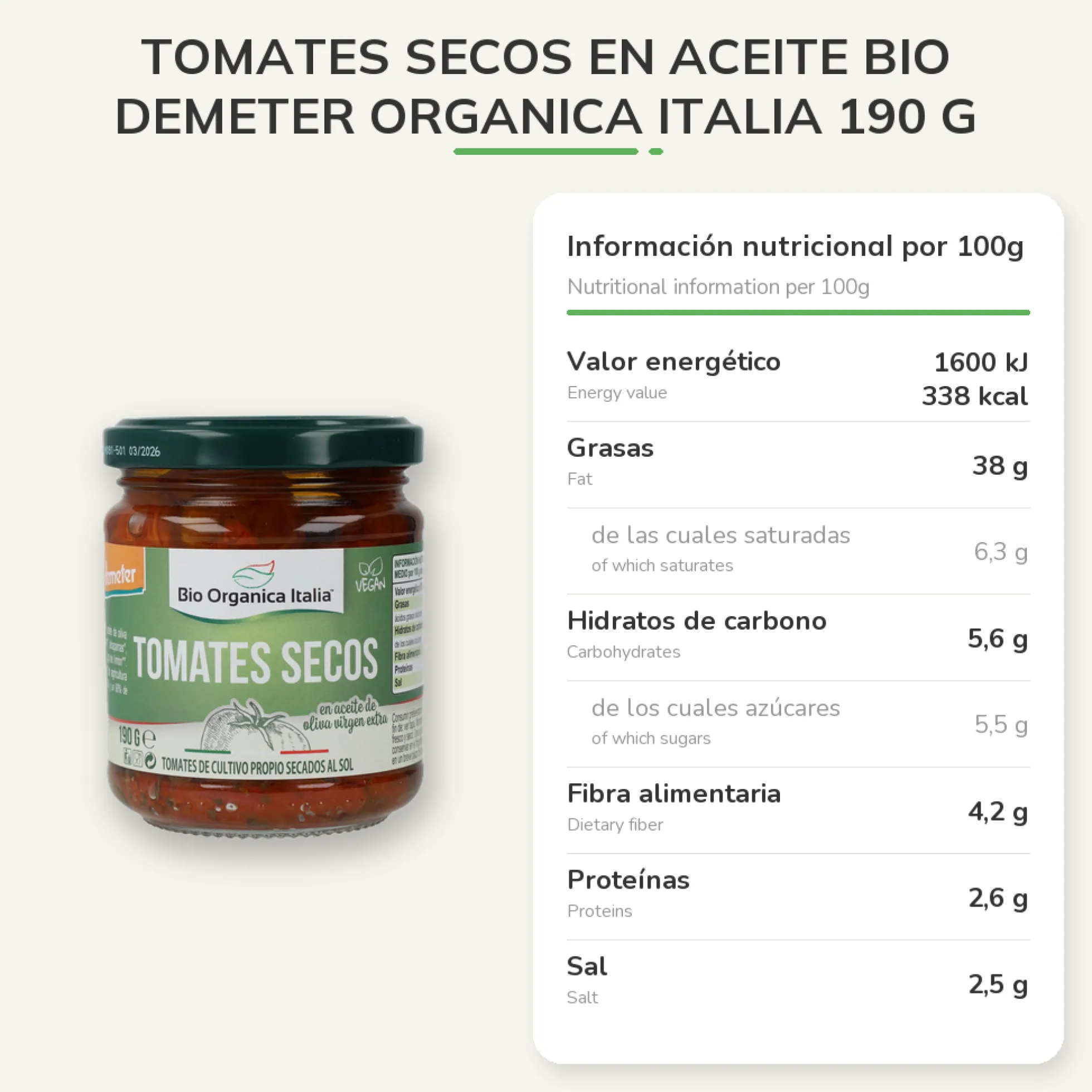 Tomates Secos en Aceite Bio Demeter Organica Italia 190 g