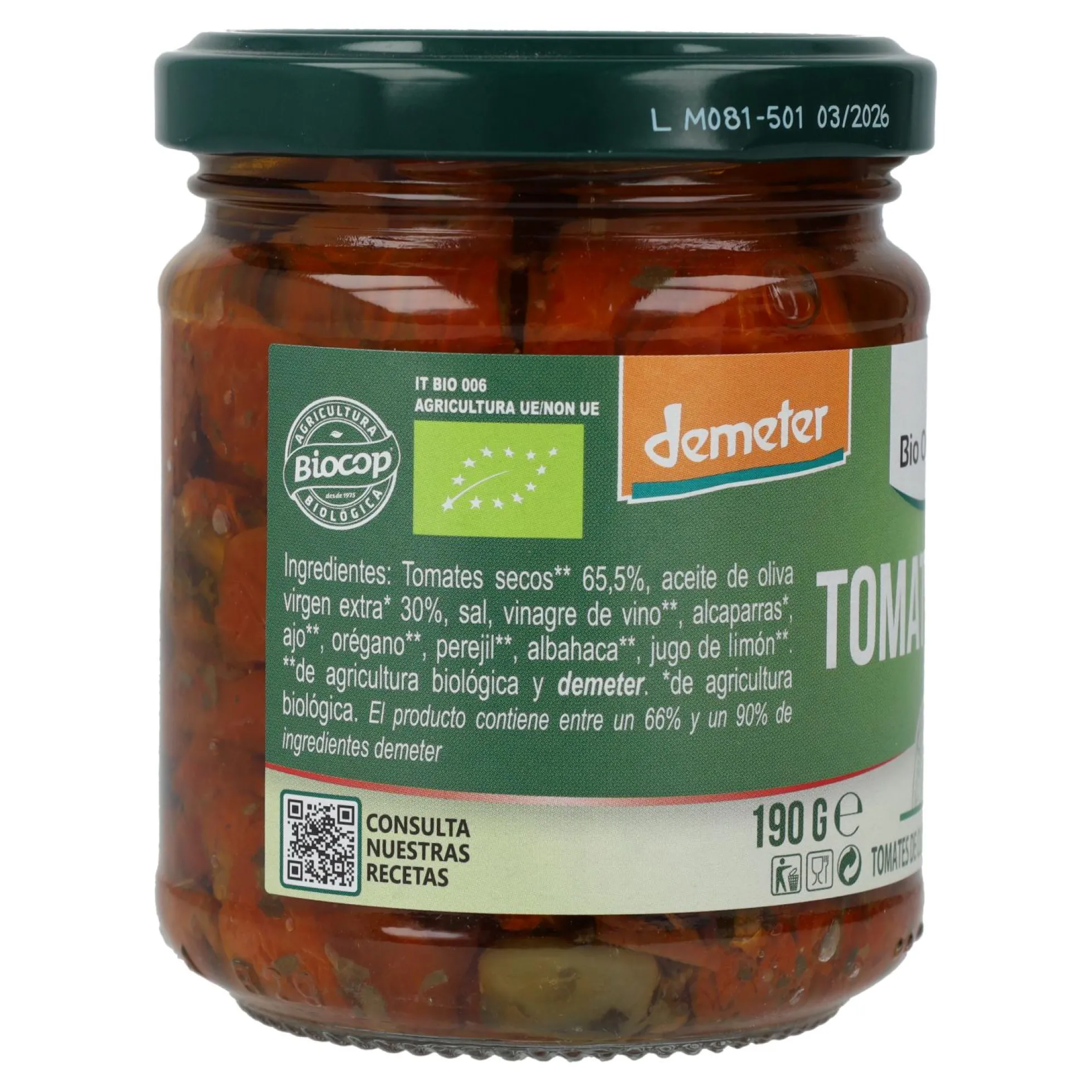 Tomates Secos en Aceite Bio Demeter Organica Italia 190 g
