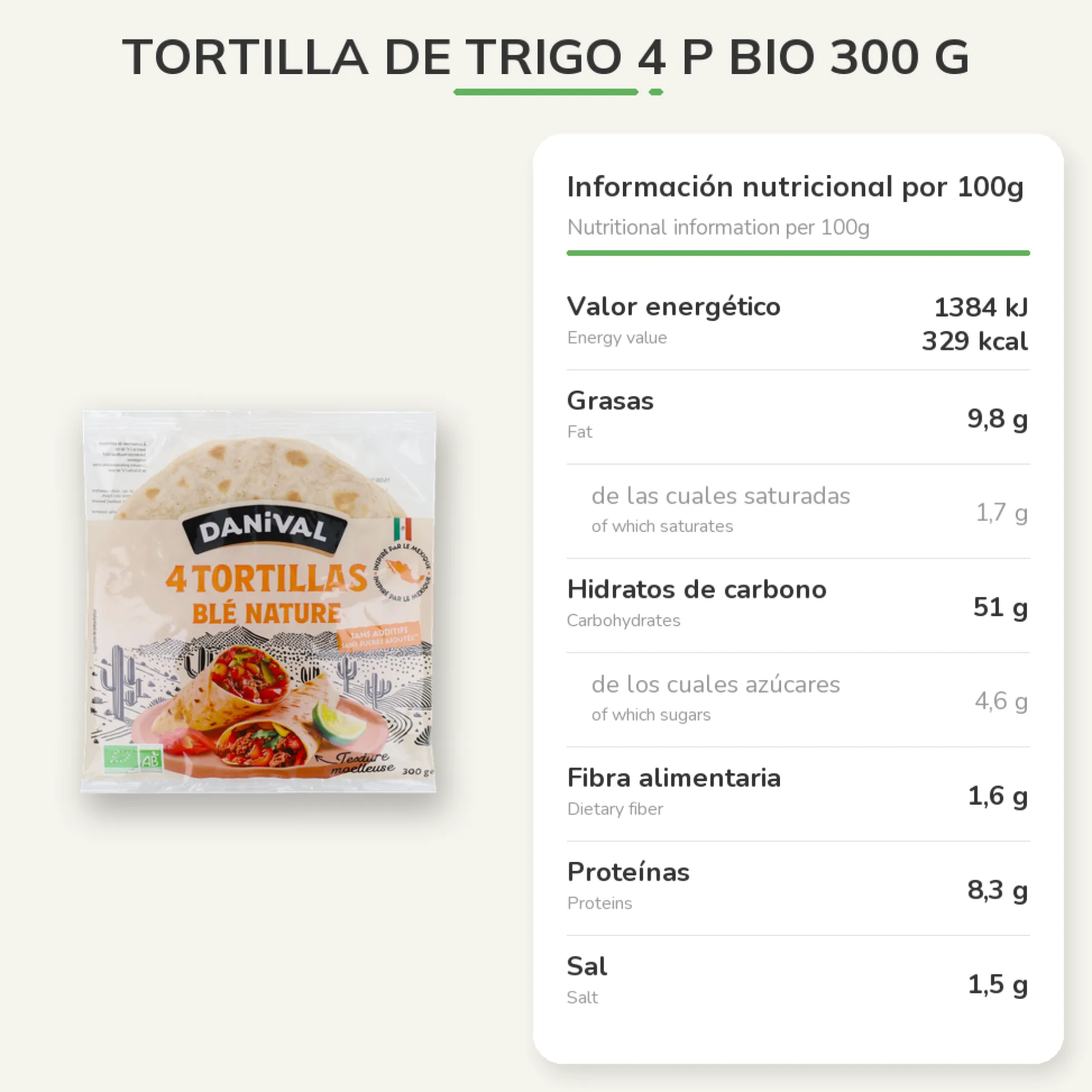Tortilla De Trigo 4 P Bio 300 g