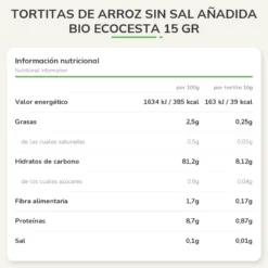 Tortitas de Arroz sin sal añadida Bio Ecocesta 15 gr