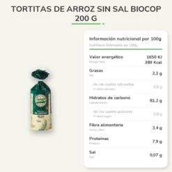 Tortitas de Arroz sin sal Biocop 200 g