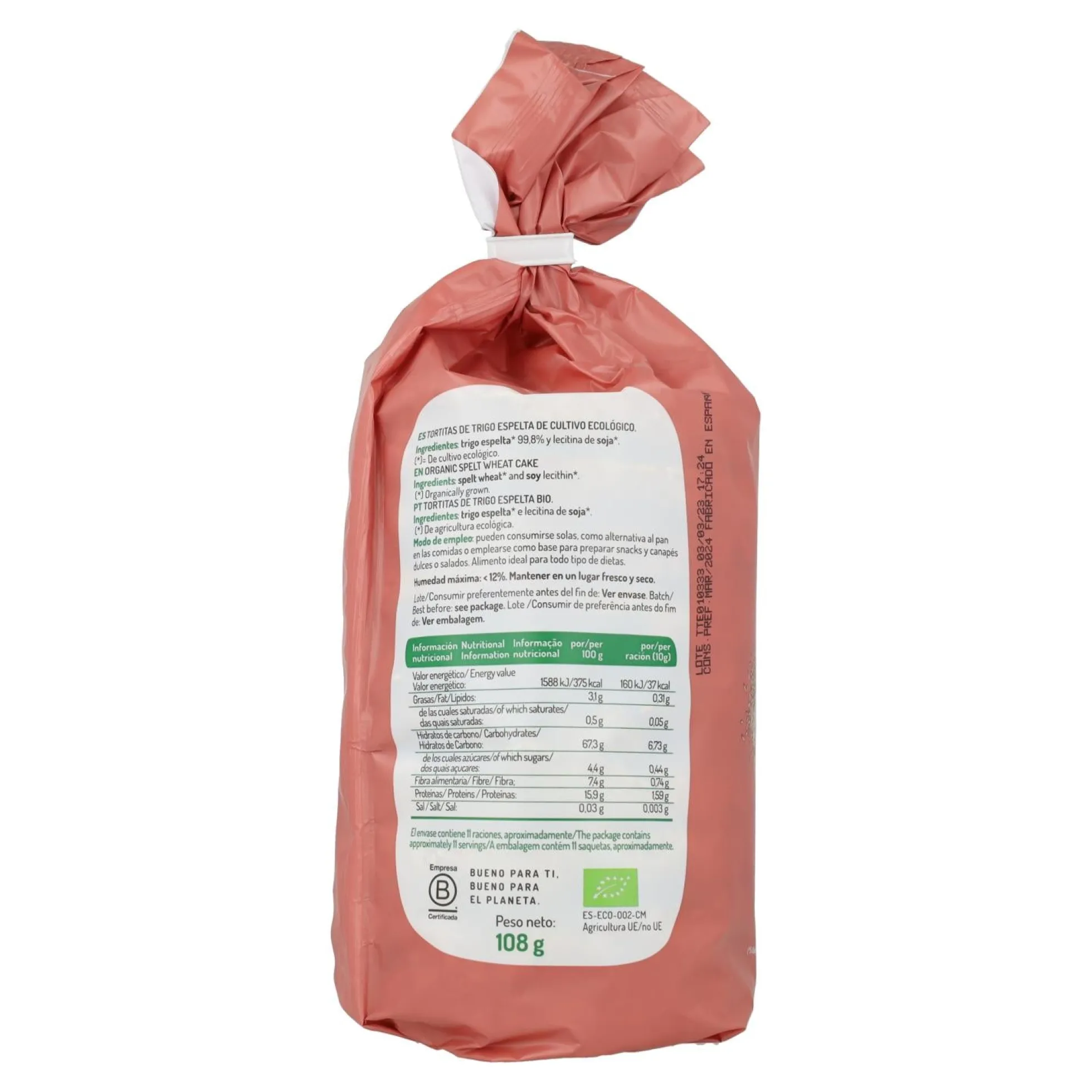 Tortitas de Trigo Espelta El Granero, 100 g