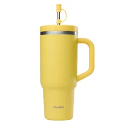 Travel Cup con asa y pajita Albaricoque mate, Qwetch, 900ml