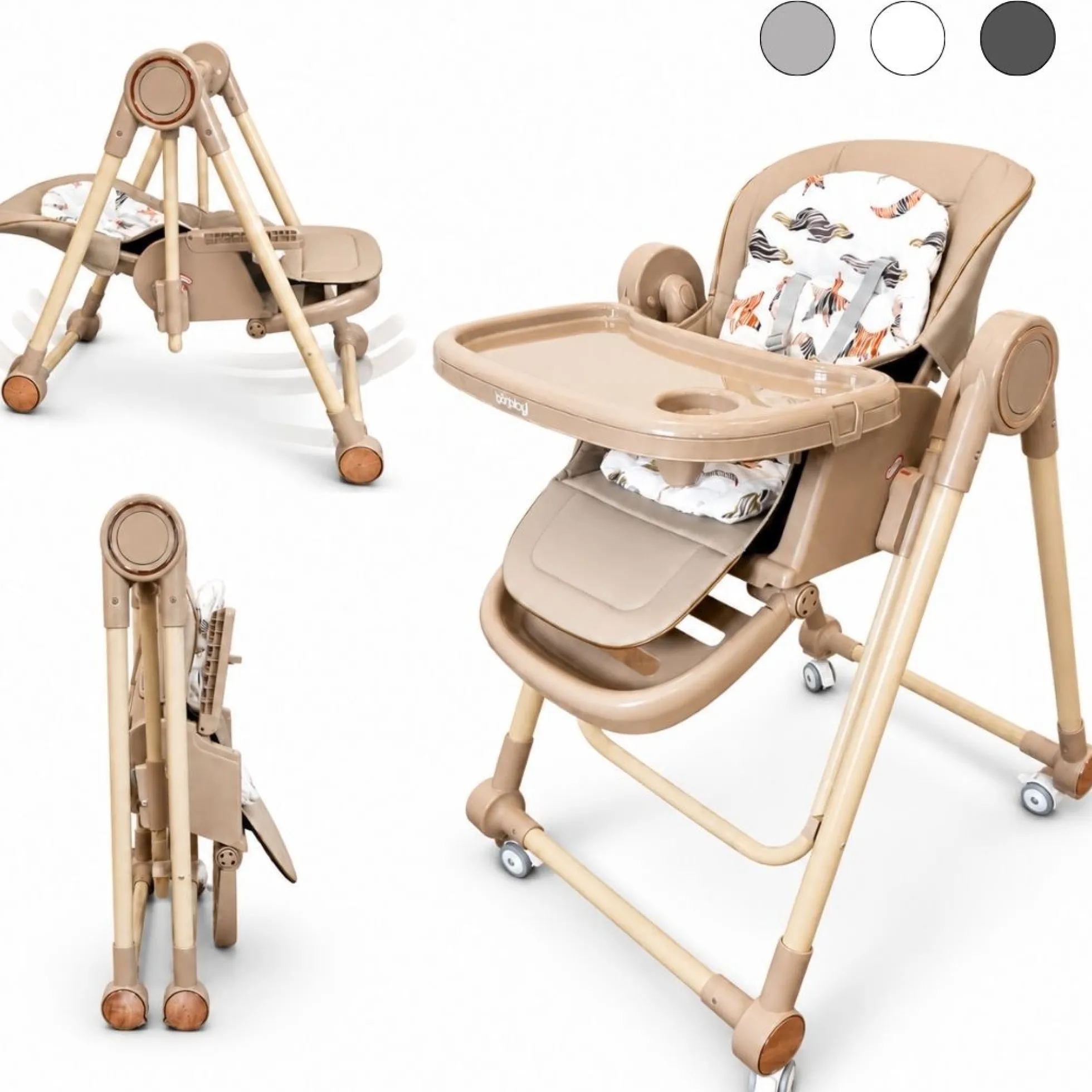 Trona Khaki Evolutiva 3 En 1, Plegable Y Portátil Con Altura, Reposapiés, Respaldo Y Bandeja Bathby