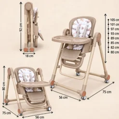 Trona Khaki Evolutiva 3 En 1, Plegable Y Portátil Con Altura, Reposapiés, Respaldo Y Bandeja Bathby