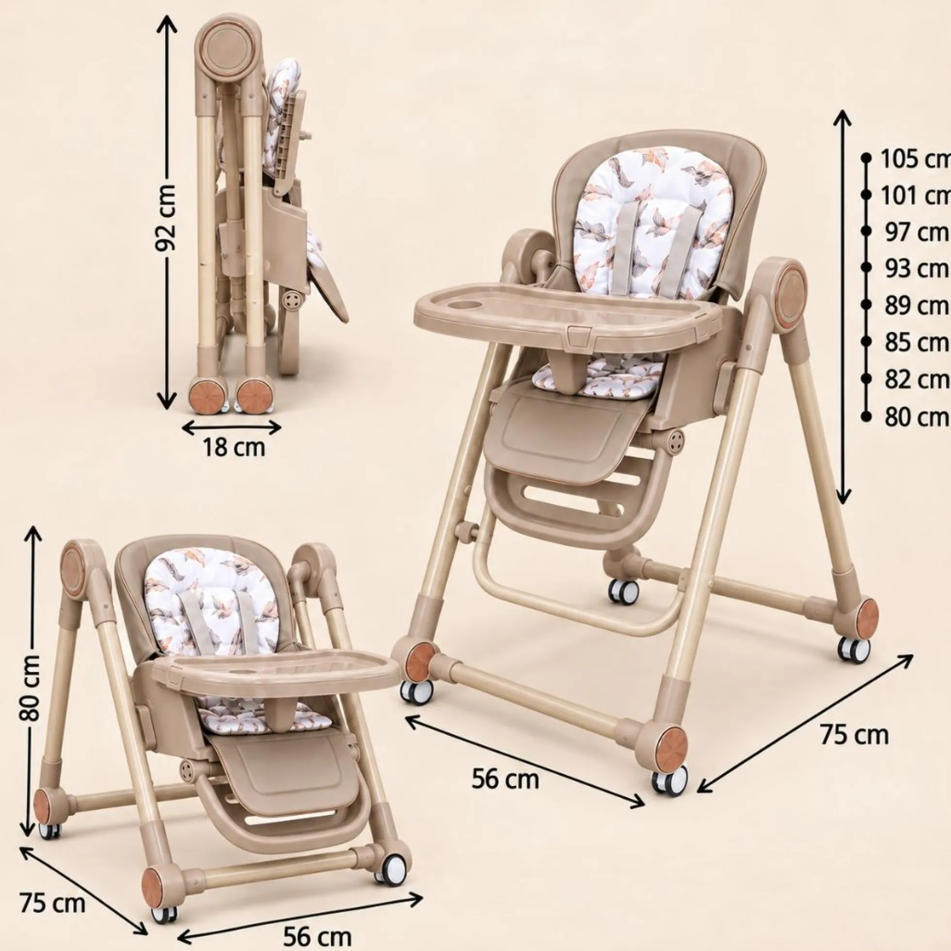 Trona Khaki Evolutiva 3 En 1, Plegable Y Portátil Con Altura, Reposapiés, Respaldo Y Bandeja Bathby