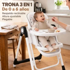 Trona Negra Evolutiva 3 En 1, Plegable Y Portátil, Reposapiés, Respaldo Y Bandeja Bathby