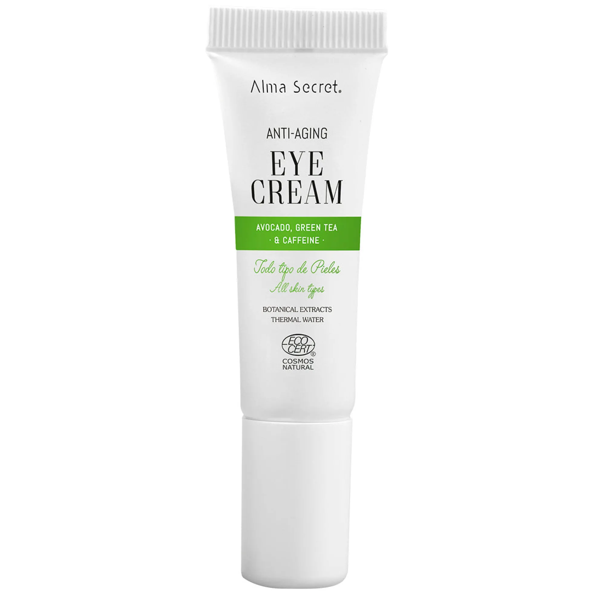 Tubo-Contorno de Ojos Antiedad con Aguacate, Té Verde & Cafeína Alma Secret 10 ml