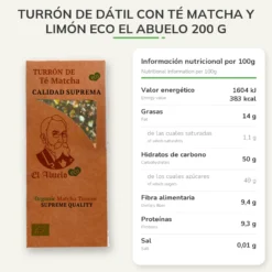 Turrón de Dátil con Té Matcha y Limón ECO El Abuelo 200 g