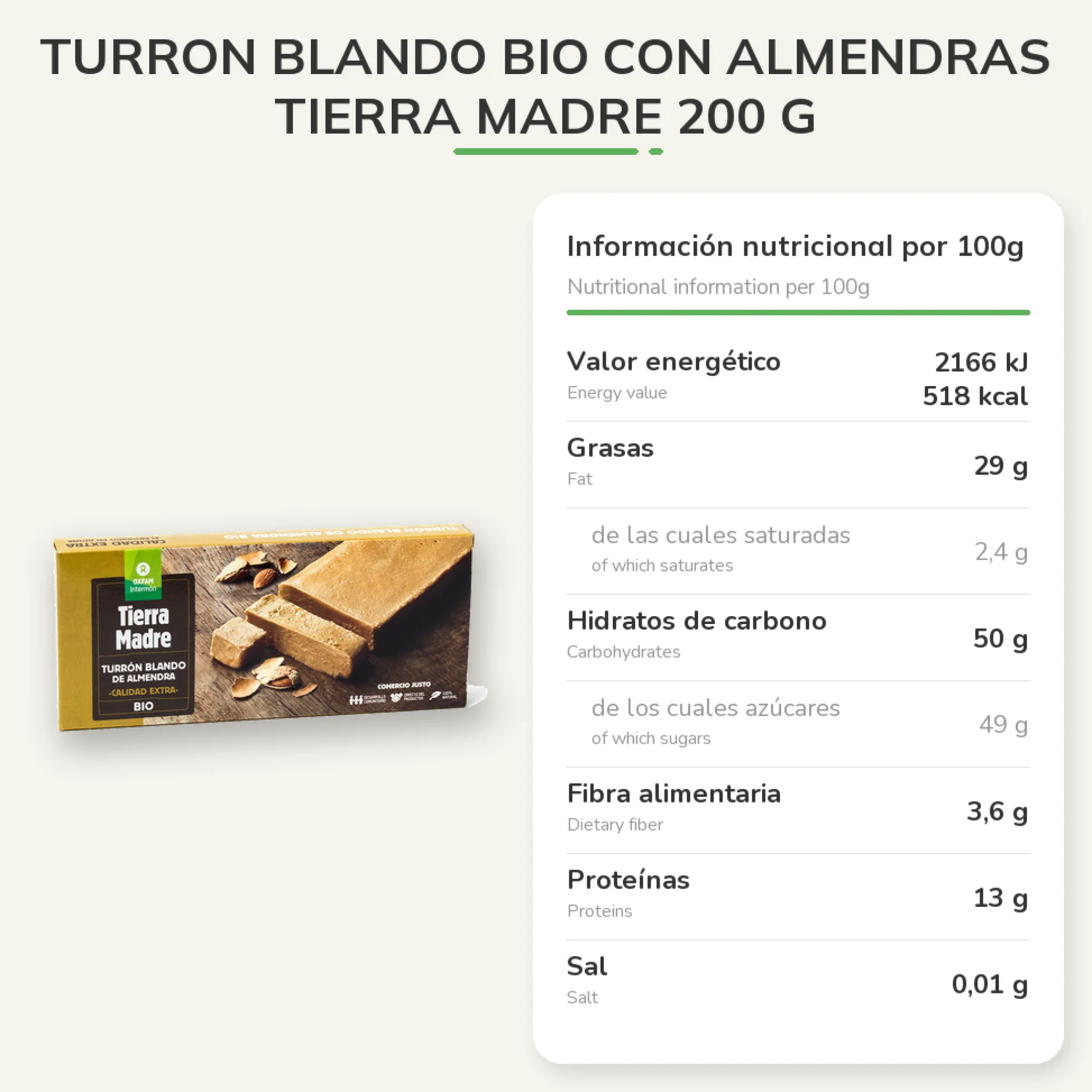 Turron Blando Bio Con Almendras Tierra Madre 200 g