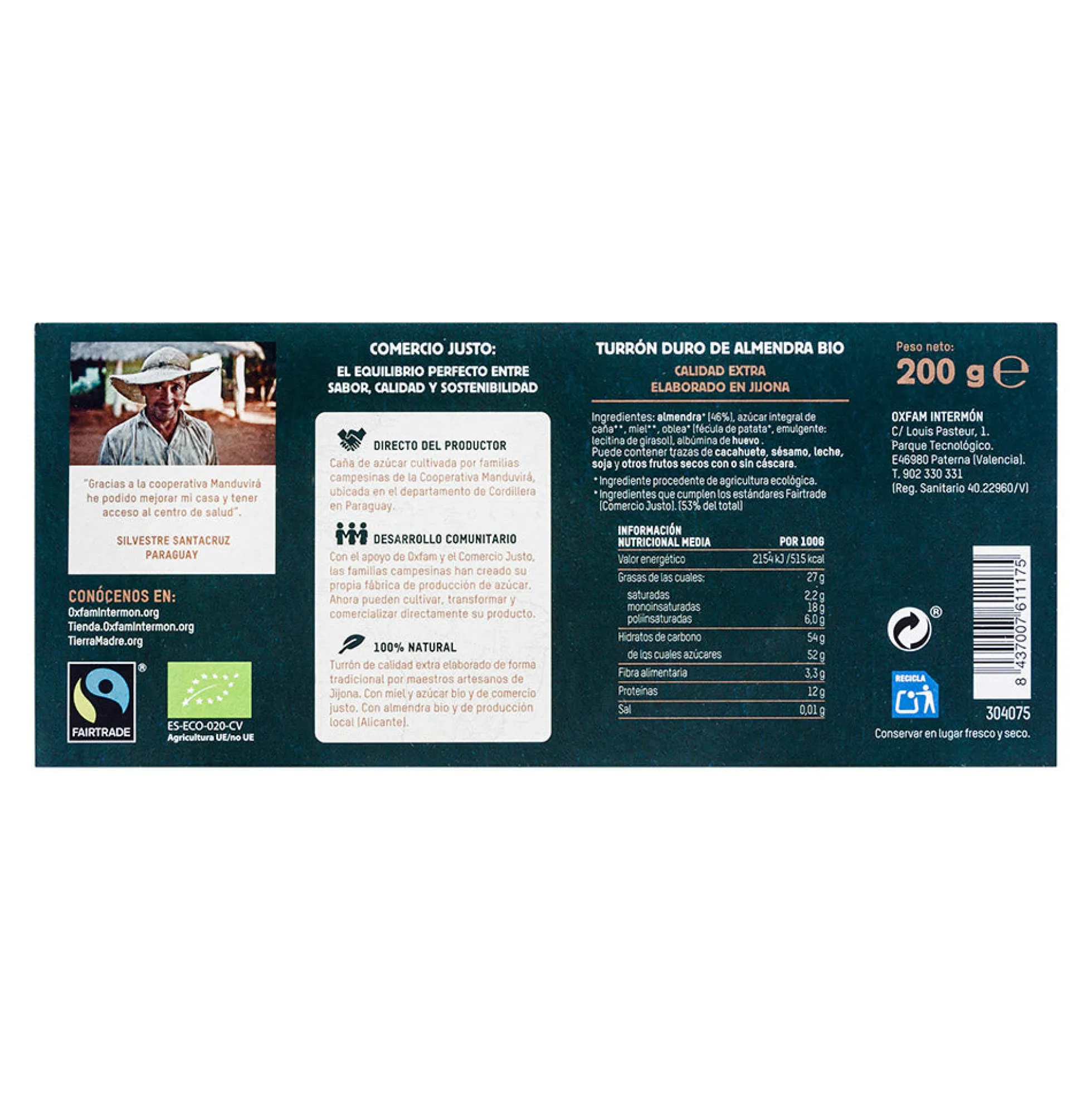 Turron Duro Bio Con Almendras Tierra Madre 200 g