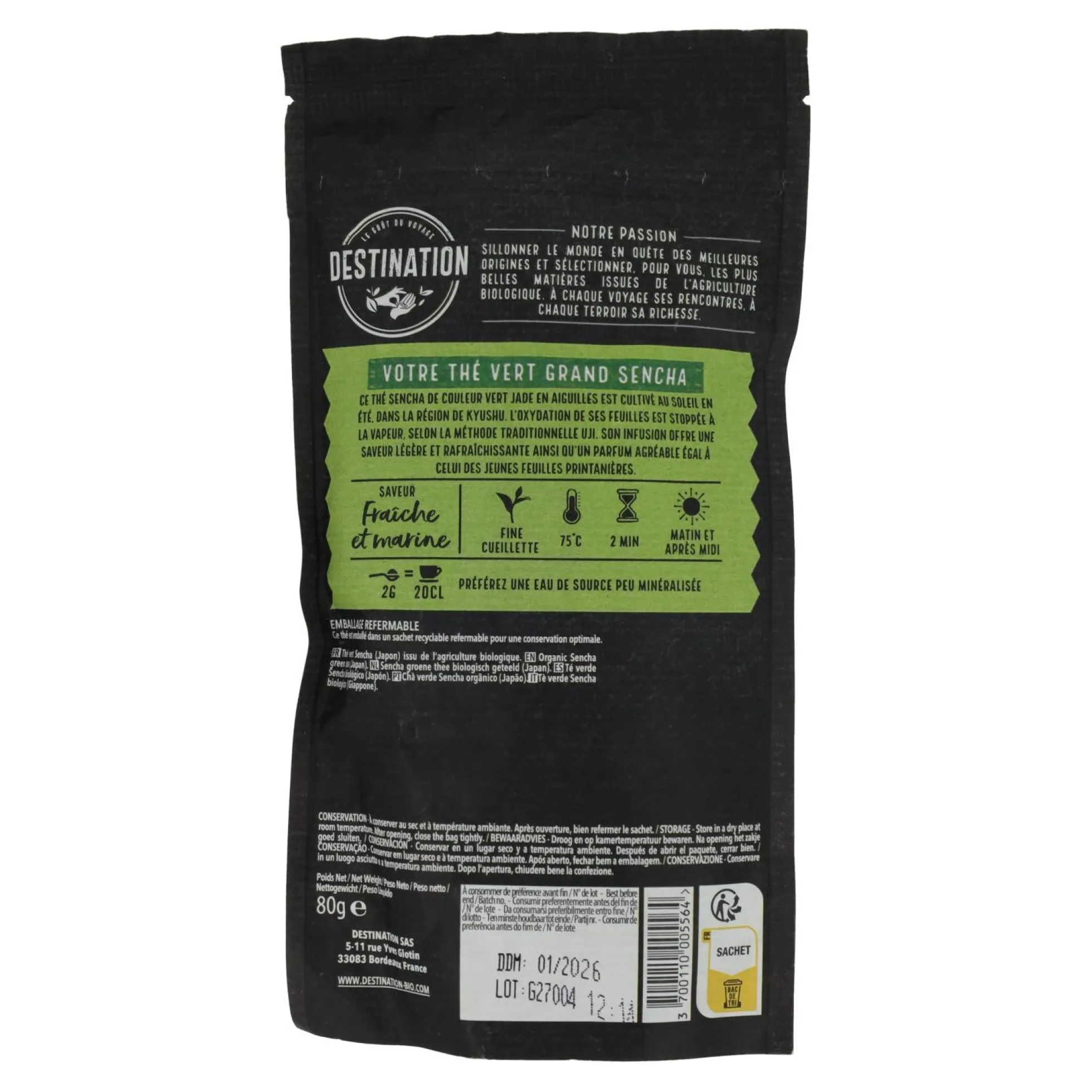 Té verde sencha Japón BIO Destination 80 g