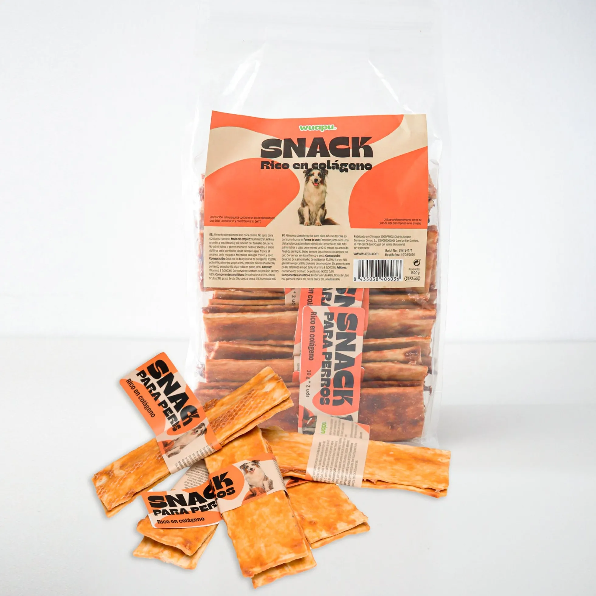 25u Snacks Colágeno Para Perro, De Gelatina De Buey Y Pollo, Bolsa De 25u Pack 2 Tabletas (60gr/pack)