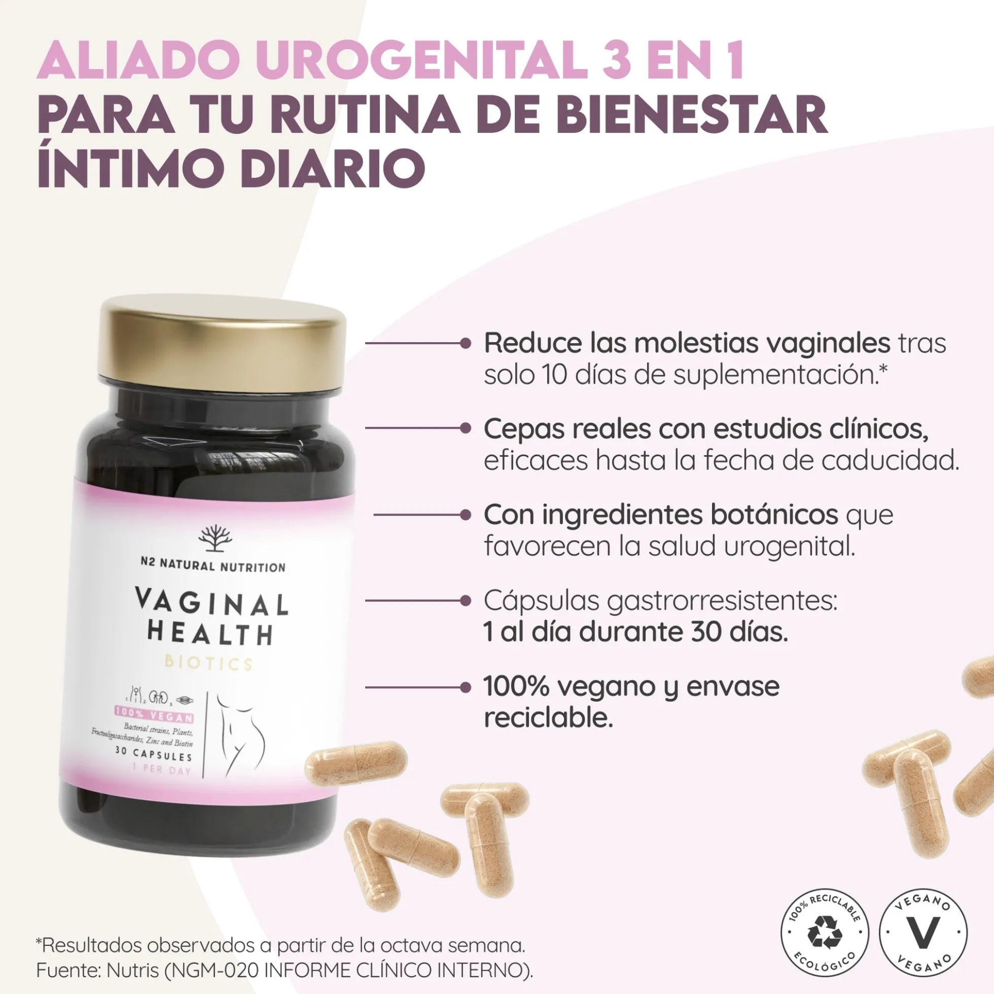 Vaginal Health Probióticos 30 días Íntima N2 Natural Nutrition 30 cáps.