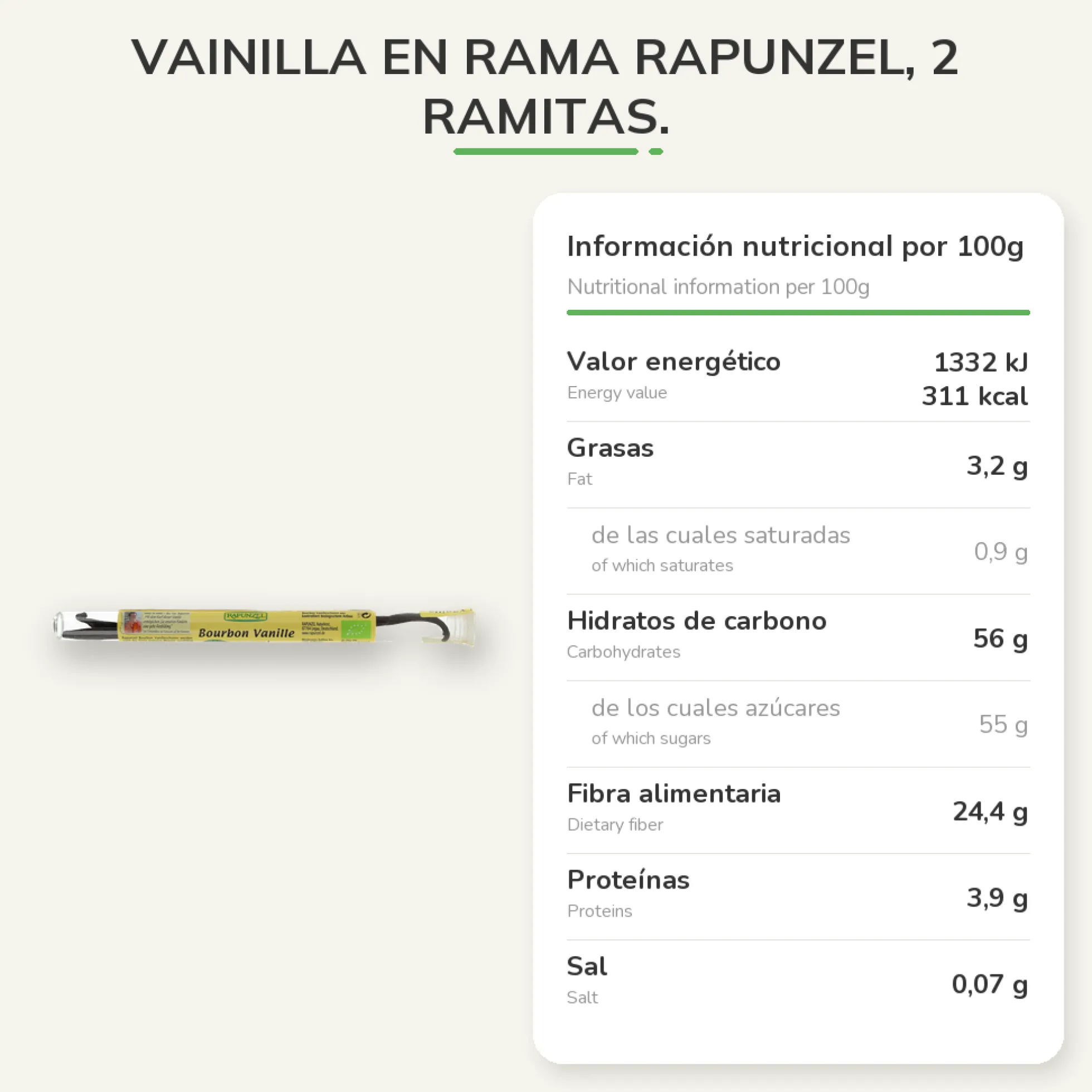 Vainilla en rama Rapunzel, 2 ramitas.