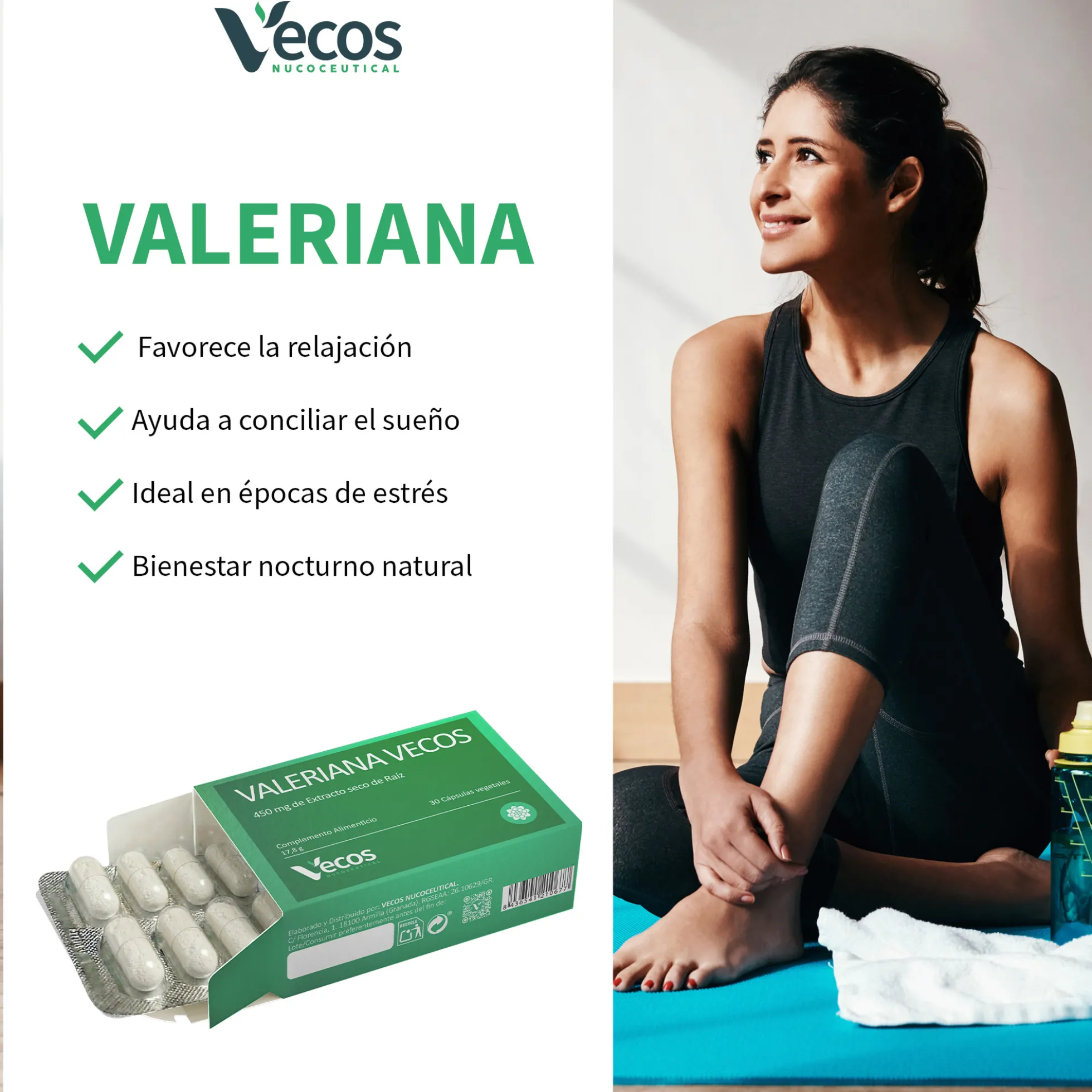 Valeriana 450mg Vecos 30 Cápsulas | Conciliar Un Sueño Reparador Y Pronto