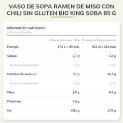 Vaso De Sopa Ramen De Miso Con Chili Sin Gluten Bio KING SOBA 85 g