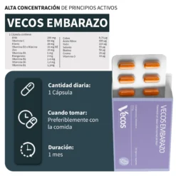 Vecos Embarazo Vecos 30 Cápsulas | Desarrollo Del Bebé | Dha + Folato + Yodo