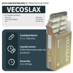 Vecoslax Vecos 30 Cápsulas | Regulación Del Tránsito Intestinal Y Alivio Del Estreñimiento Ocasional | Sen Y Frángula
