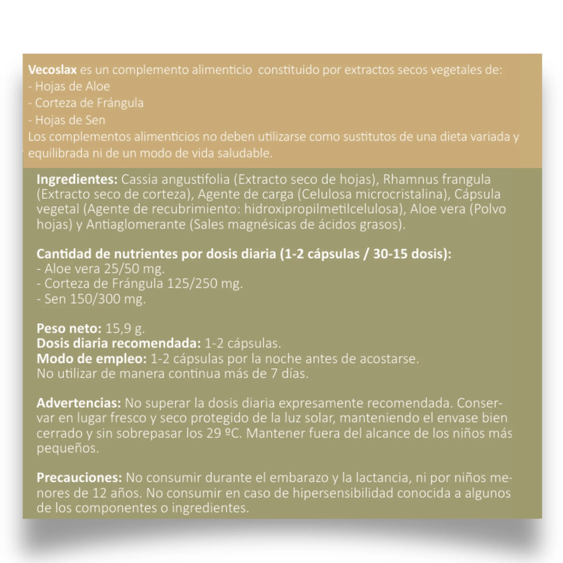 Vecoslax Vecos 30 Cápsulas | Regulación Del Tránsito Intestinal Y Alivio Del Estreñimiento Ocasional | Sen Y Frángula